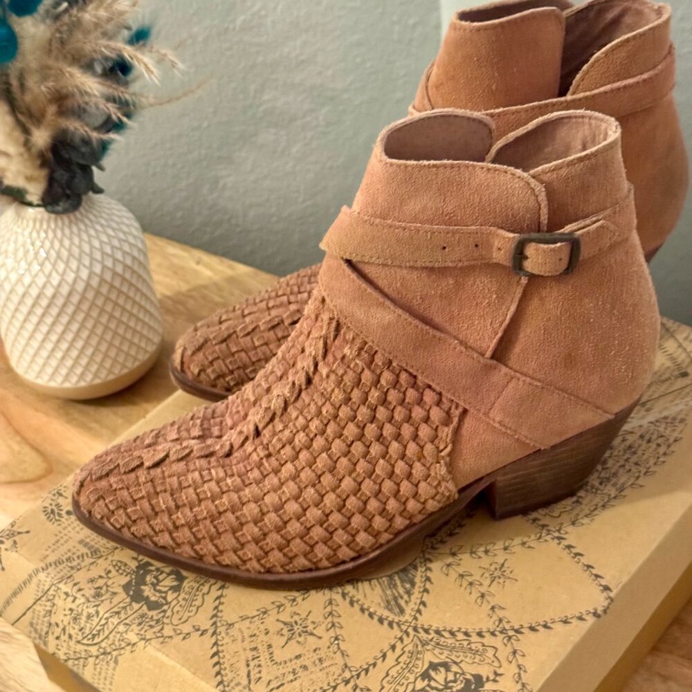 Free People Tan Suede Woven Ankle Booties - Picture 6 of 14